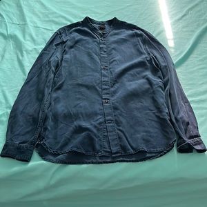 Long sleeved, denim, dark blue, Priest collar